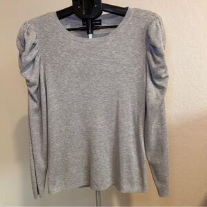 Catherine Malandrino Gray Ruched Puff Sleeve Knit Sweater Top,  Size Large